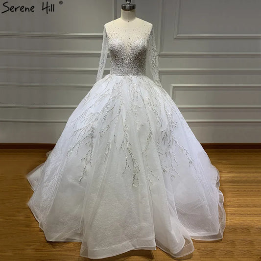 Latest White Luxury Vintage O-Neck Wedding Dresses 2024 Long Sleeves Backless Sequined Bride Gowns Real Photo HA2225 Custom Made