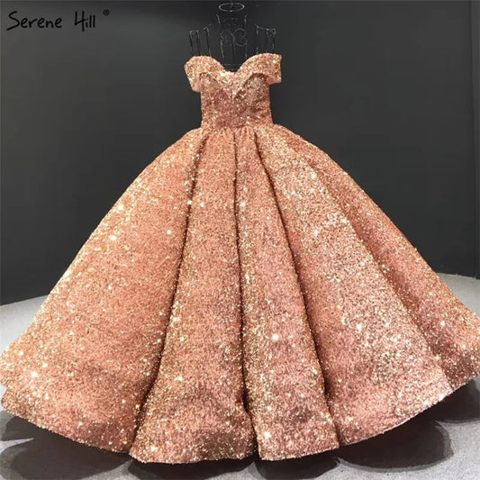 Dubai Sweetheart Sexy Green Luxury Wedding Dresses 2024 Sequined Off Shoulder Bridal Gowns Serene Hill HM66991 Custom Made