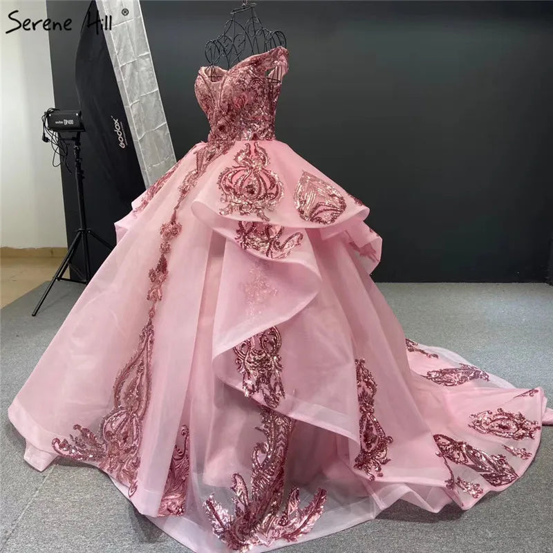 Gold Sweetheart Sexy Sequined Luxury Wedding Dresses 2024 High Quality Off Shoulder Sparkle Bridal Gowns HM67024 Custom Made
