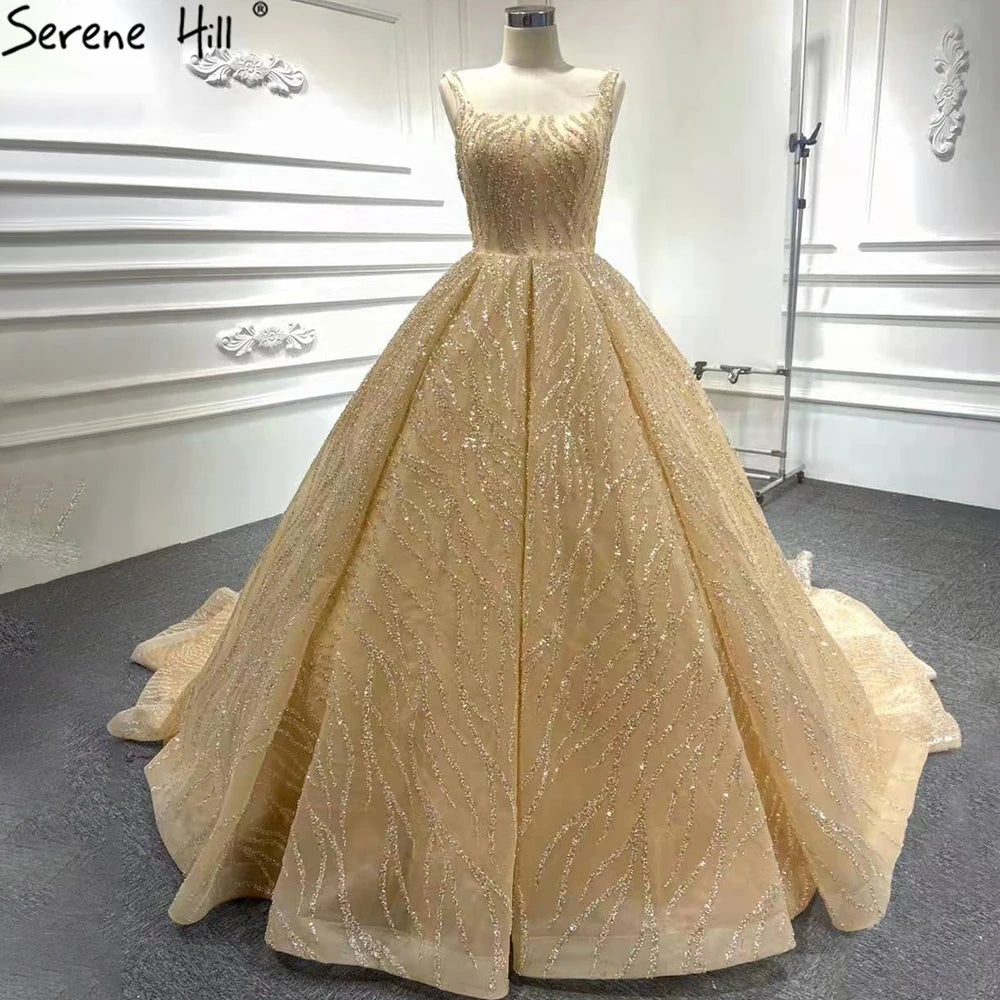 Serene Hill Blue Luxury High end Wedding Dresses 2024 Beaded Sleeveless Lace Up Bridal Dress HM67331 Custom Made
