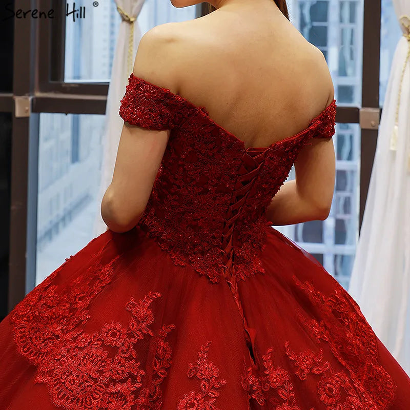 Wine Red Lace Tiered Vintage High-end Sexy Wedding Dress 2024 Off Shoulder Bridal Gowns Real Photo HM66786 Custom Made
