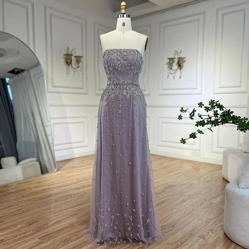 Serene Hill Black Sexy Off the Shoulder Puff Sleeves Evening Dresses Beaded Overskirt Mermaid Party Gown For Women 2023 BLA72002