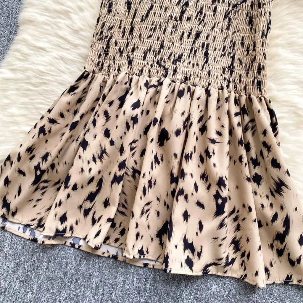 Women Casual Vintage Print Ruffle Long Dress Autumn Elegant V Neck Lantern Sleeve Party Mermaid Dresses Holiday Female Mujer New