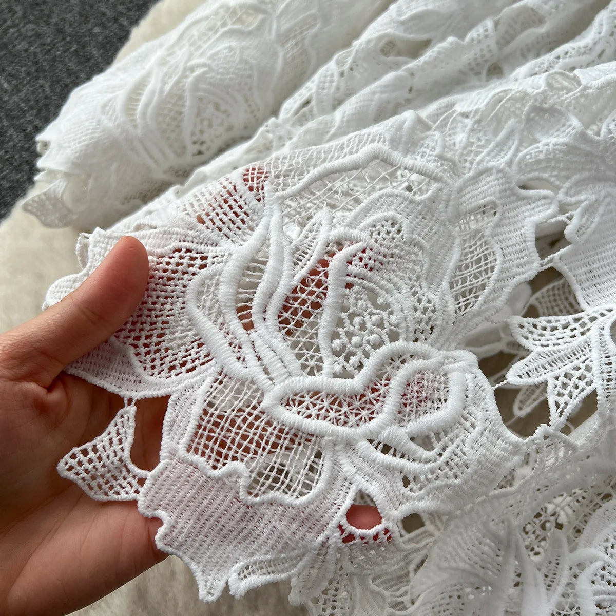 Summer Dresses For Women 2023 Luxury Party Elegant Openwork Embroidery Lace Dress Short Puff Sleeve White Mini Dress With Belt