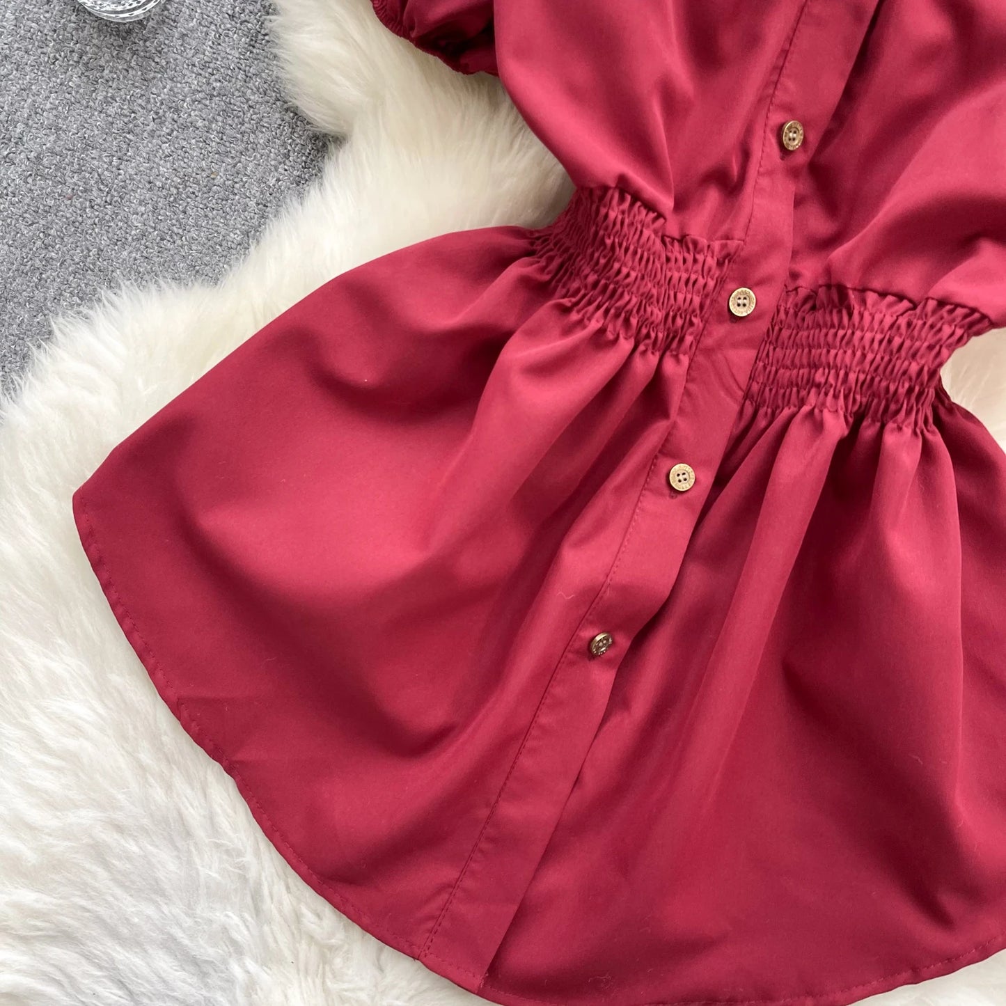 KUSAHIKI Korean Women Fashion Hit Color Patchwork Puff Sleeve Stretch Slim Waist Versatile Shirt Top 2024 Sprign Summer Blouses