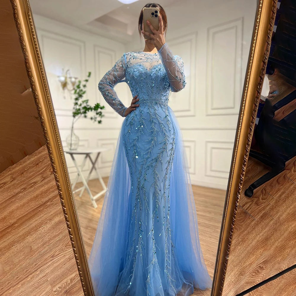 Serene Hill Muslim Green Elegant Mermaid Lace Beaded Luxury Long Evening Dresses Gowns For Women Wedding Party 2024 LA71653L