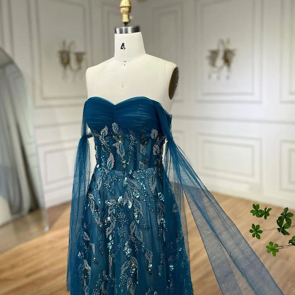 Serene Hill Arabic Green A-Line Elegant Strapless Beaded Long Evening Dresses for Women Party 2024 LA72520