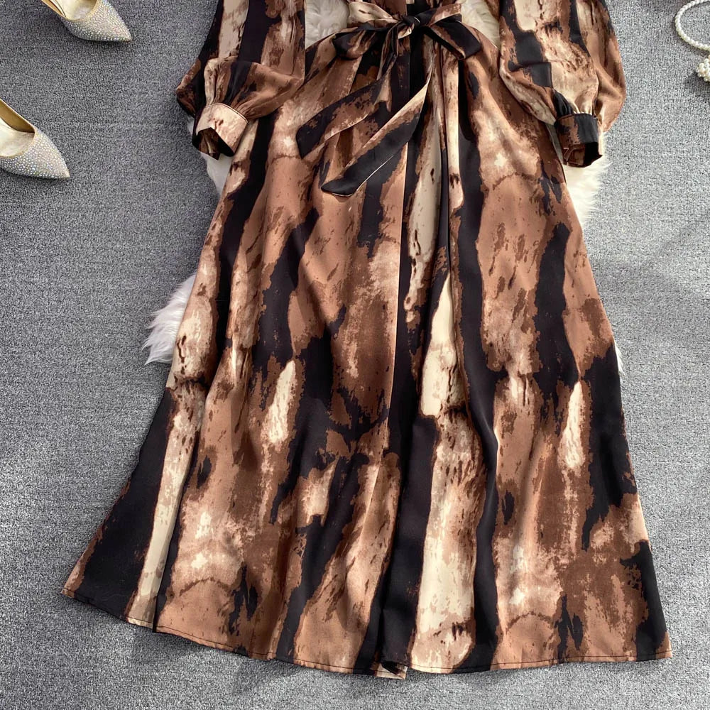 Vintage Women Casual Print Long Party Dress Elegant and Chic A-Line Leopard Prom Birthday Clothes Female Fashion Robe Autumn New