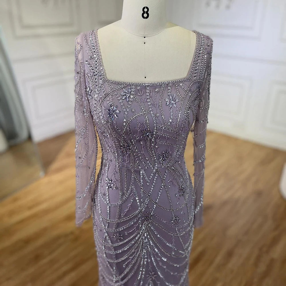 Serene Hill Luxury Dubai Green Mermaid Elegant Crystal Beaded Arabic Evening Dresses Gowns For Women Wedding Party 2023 BLA72242