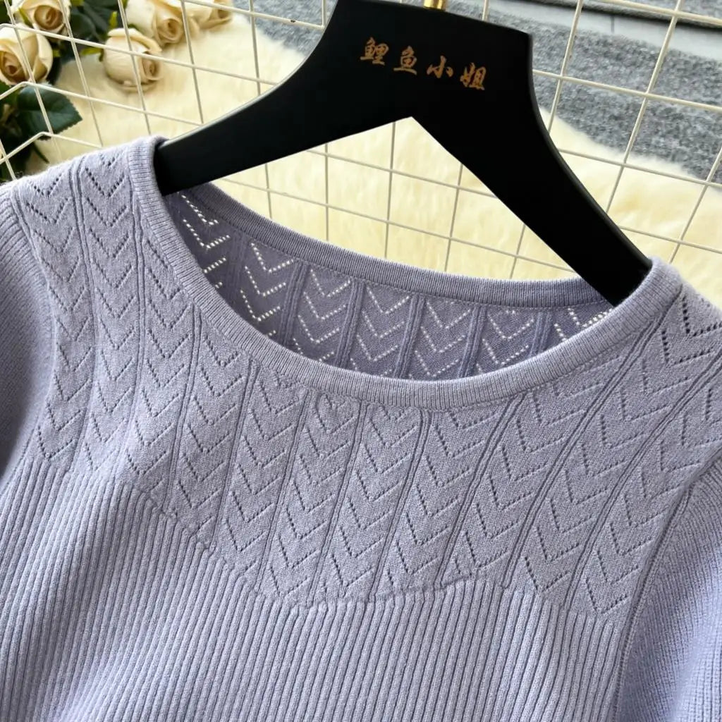 Elegant Solid Knitted Dress for Women Autumn French Vintage O-Neck Long Sleeve Fashion Evening Party Sweater Slim Midi Dresses