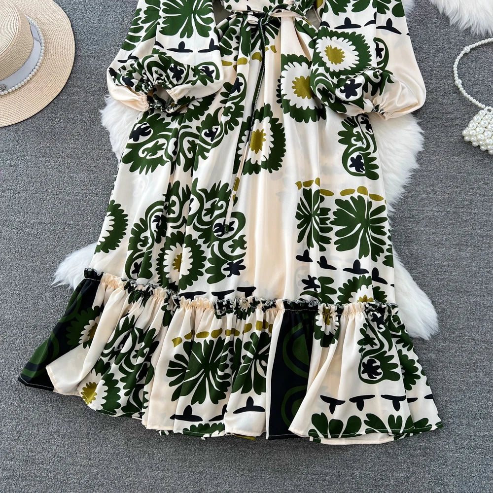 Women Casual A-Line Vintage Floral Long Dress Autumn Elegant Chic Party Boho Maxi Dresses Beach Holiday Female Vestidos New