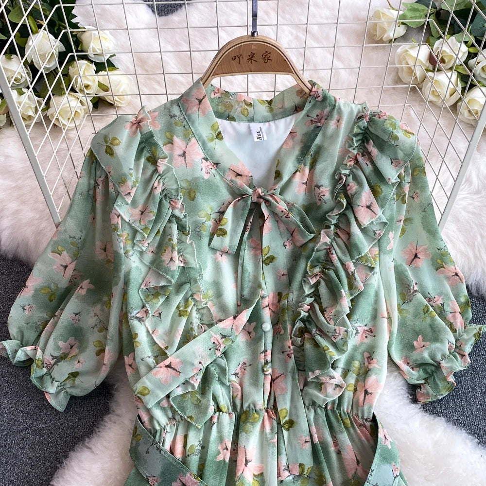 Summer Women Fashion Floral Print Casual Midi Dress Short Sleeve A-Line Maxi Boho Holiday Clothes Female Long Robe Mujers New