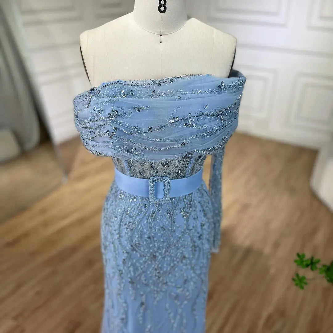 SERENE HILL 2024 Arabic Nude Mermaid One Shoulder Luxury Beaded Evening Party Dresses Formal Gowns For Women Wedding GLA72161