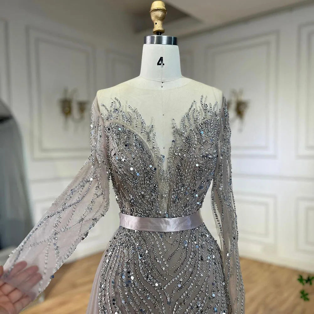 Serene Hill Arabic Caramel Mermaid Elegant With Skirt Lace Beaded Luxury Evening Dresses Gowns For Woman Wedding Party LA71752