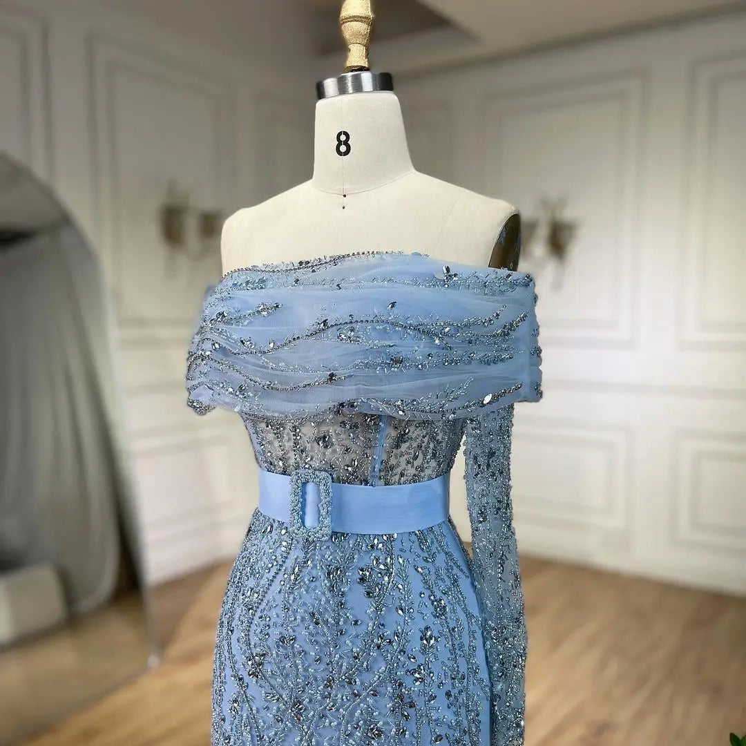 SERENE HILL 2024 Arabic Nude Mermaid One Shoulder Luxury Beaded Evening Party Dresses Formal Gowns For Women Wedding GLA72161