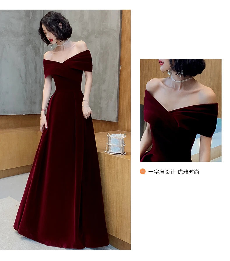 Lautaro Spring Long Luxury Elegant Wine Red Soft Velvet Evening Party Wedding Dresses for Women 2022 Off Shoulder Maxi Dress