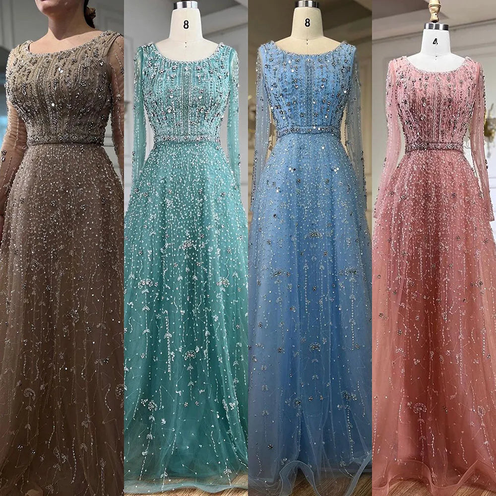 Serene Hill Dubai Arabic Designer Luxury Nude A Line Beaded Evening Dresses Gowns For Formal Occasion 2024 LA72088