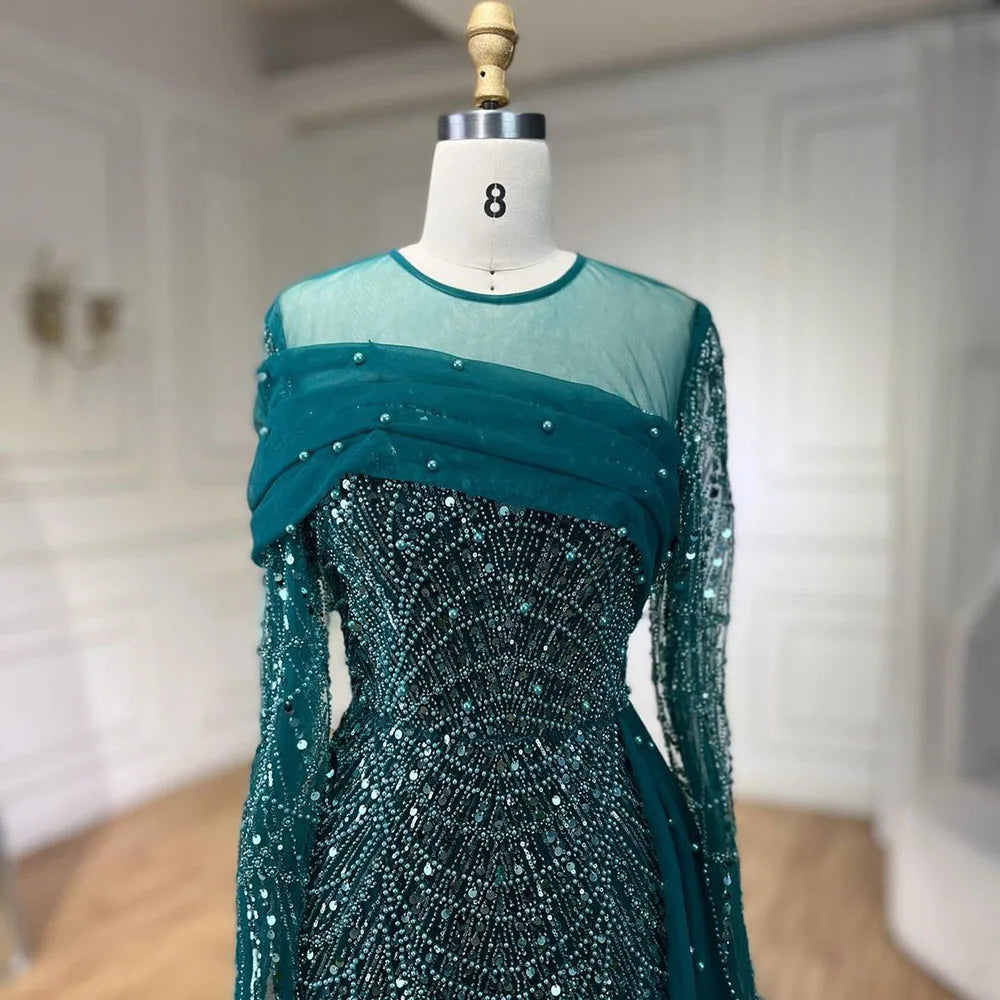 SERENE HILL 2024 Dubai Arabic Nude Mermaid Luxury Beaded Evening Dresses Gowns With Overskirt For Women Wedding Party GLA72254A