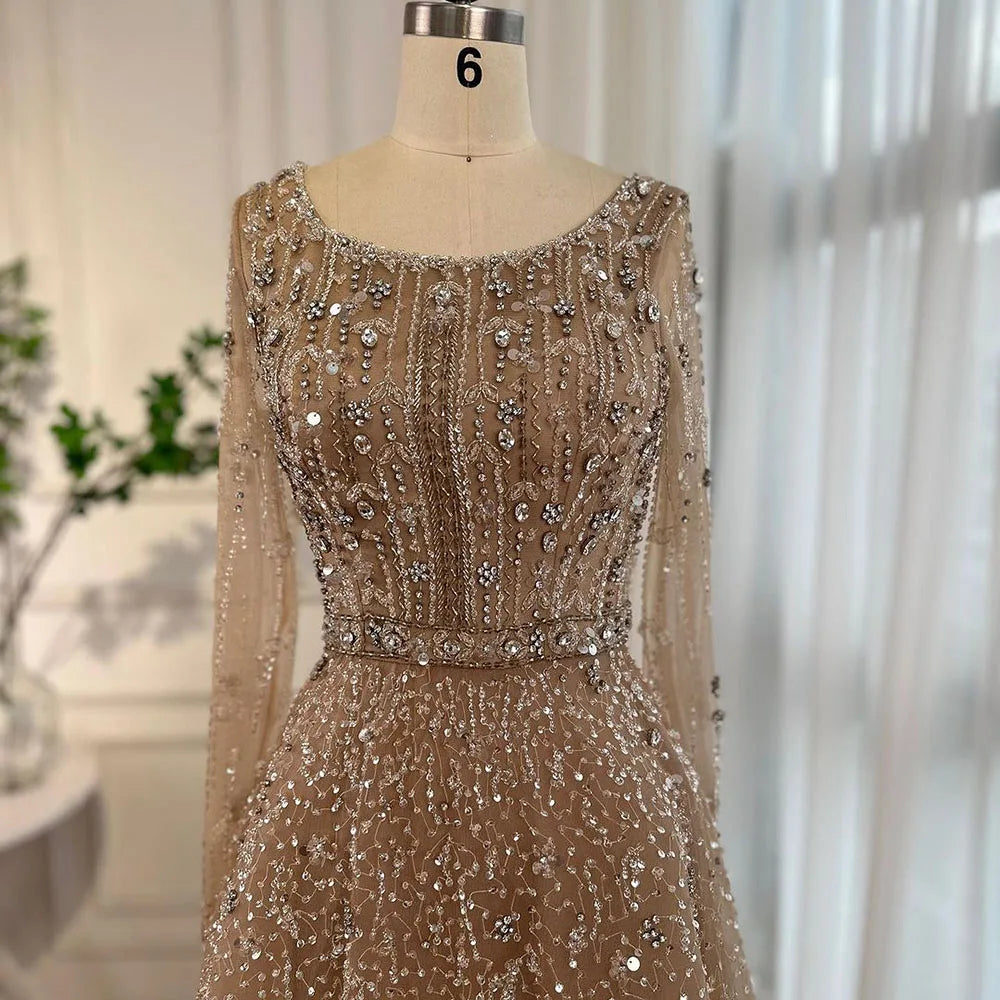 Serene Hill Dubai Arabic Designer Luxury Nude A Line Beaded Evening Dresses Gowns For Formal Occasion 2024 LA72088