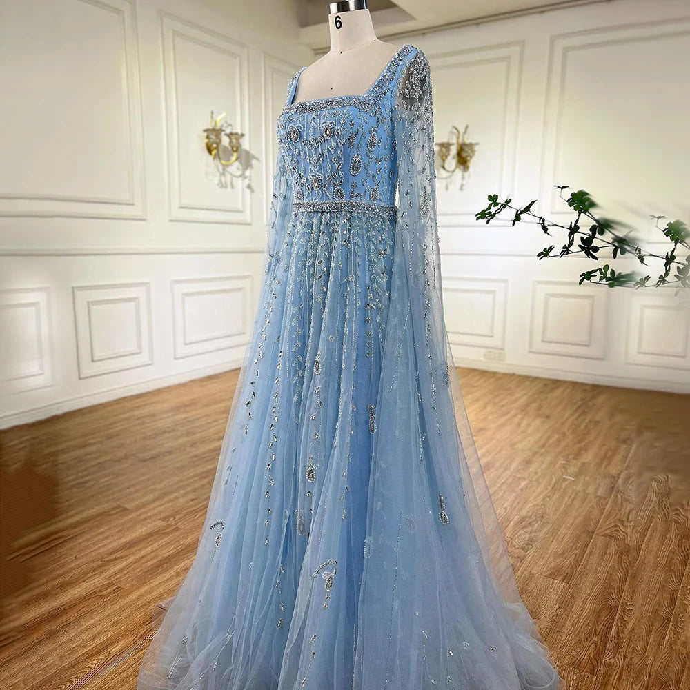 Serene Hill 2024 Muslim Pink A Line Beaded Elegant Cape Sleeve Luxury Evening Dresses Gowns For Women Wedding Party LA71803A