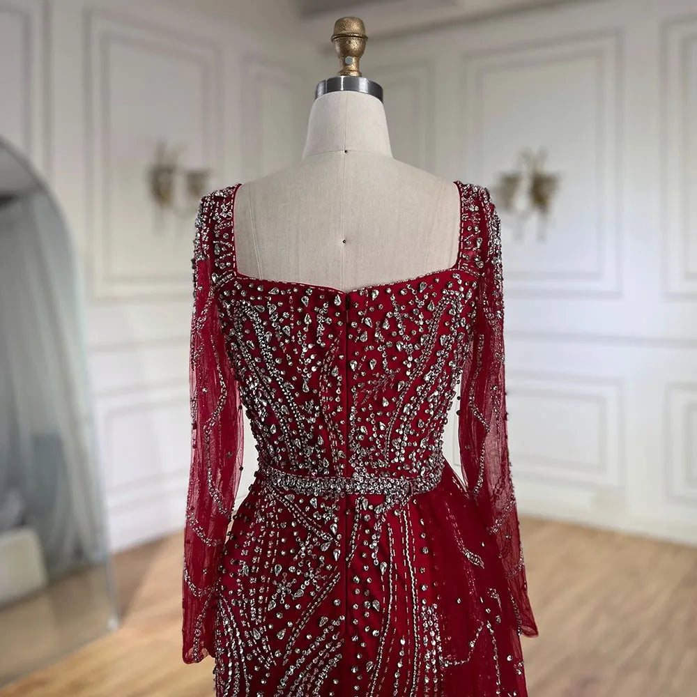 Serene Hill Arabic Pink Elegant Mermaid Overskirt Luxury Beaded Long Evening Dresses Gowns For Formal Occasion 2024 LA72441