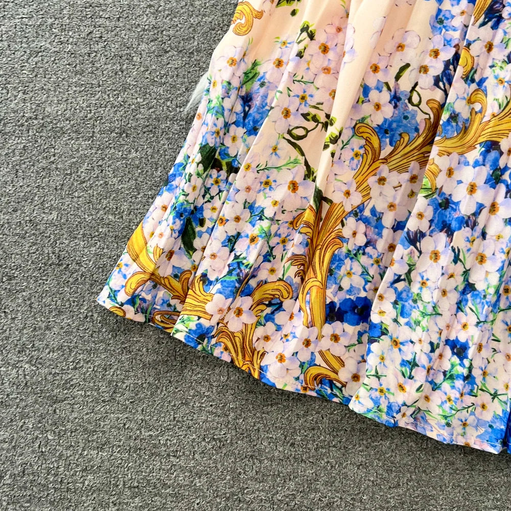 Vintage Print Elegant Lantern Long Sleeve Lapel A-line Dress Casual Women  Fashion Autumn Spring Dress