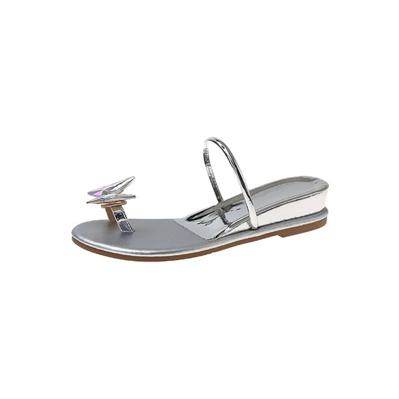 Butterfly Clip Toe Sandals for Women Outwear 2023 Summer New Fairy Style Simple Low Heel Fashion Korean Style Sandals