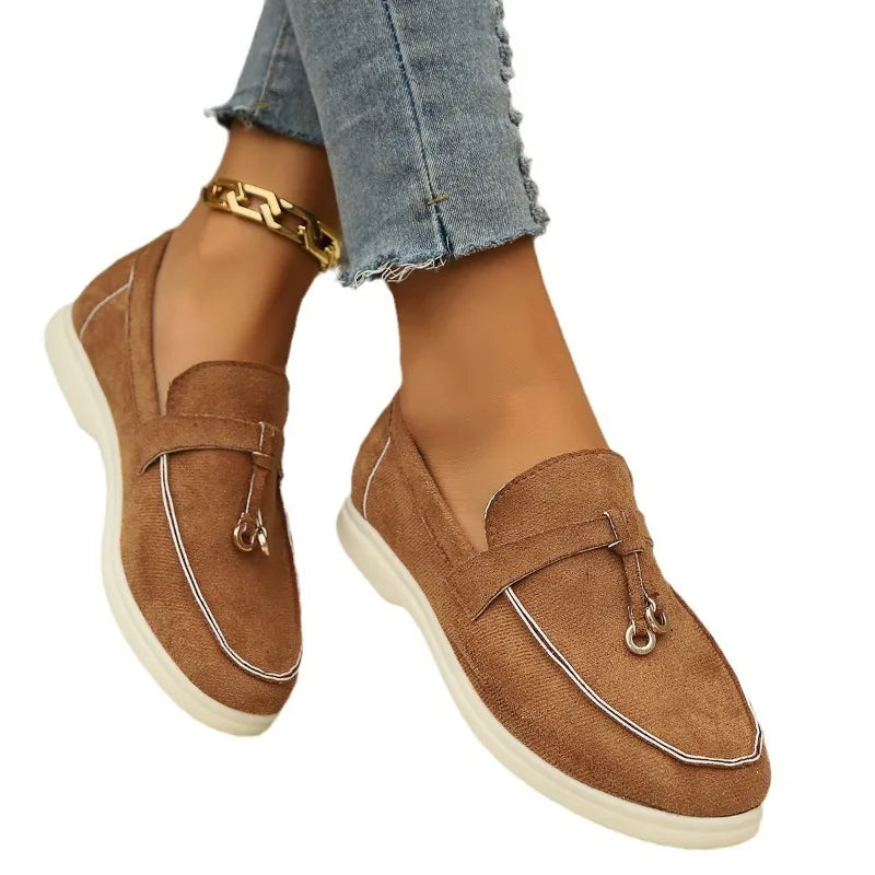 New Women Loafers Slip on Ladies Flats Brand Spring Autumn Casual Flat Shoes Leather Cashmere Single Shoes Plus Size 43