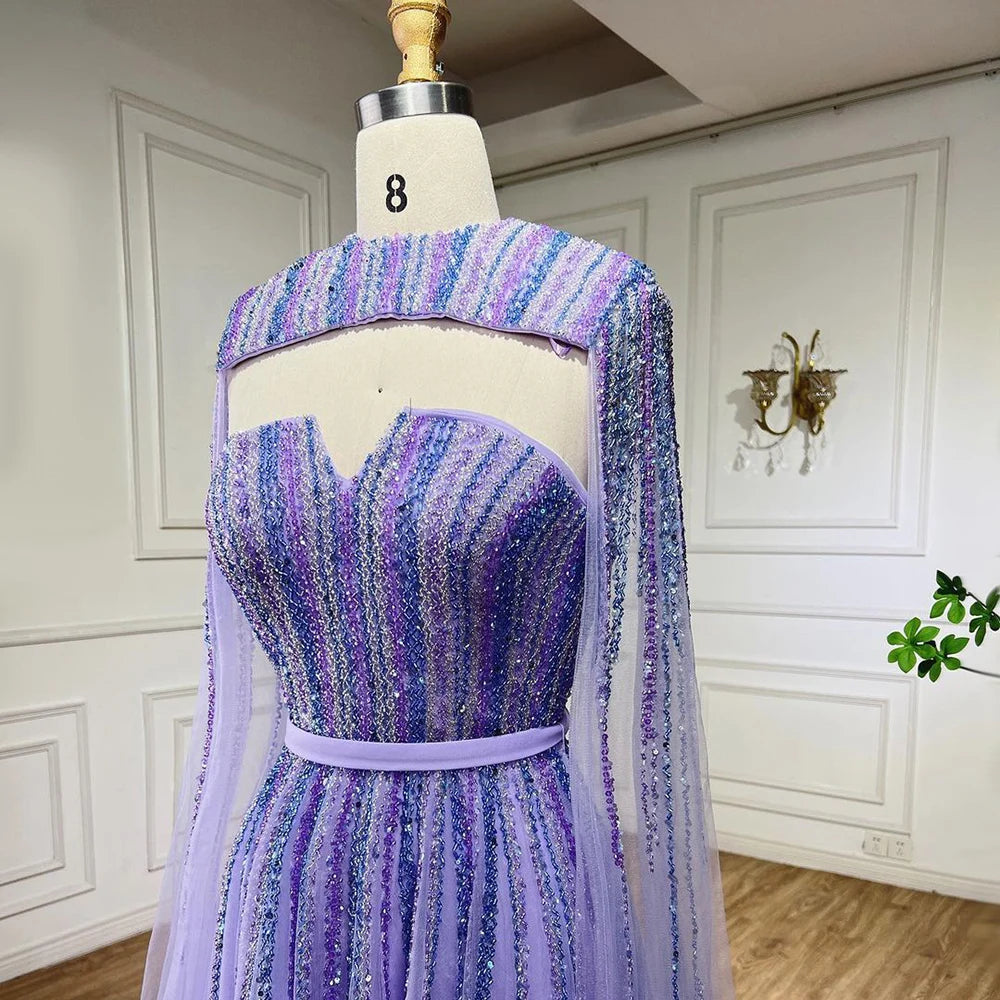 Arabic Green Cape Sleeves A Line Beaded Evening Dresses Long 2023 Celebrity Gowns For Woman Wedding Party BLA71912 Serene Hill