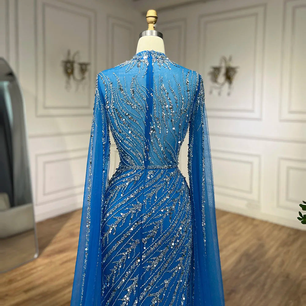 Serene Hill 2024 Nude Cape Sleeves Mermaid Lace Beaded Luxury Dubai Long Evening Dresses Gowns For Formal Occasion LA71885A