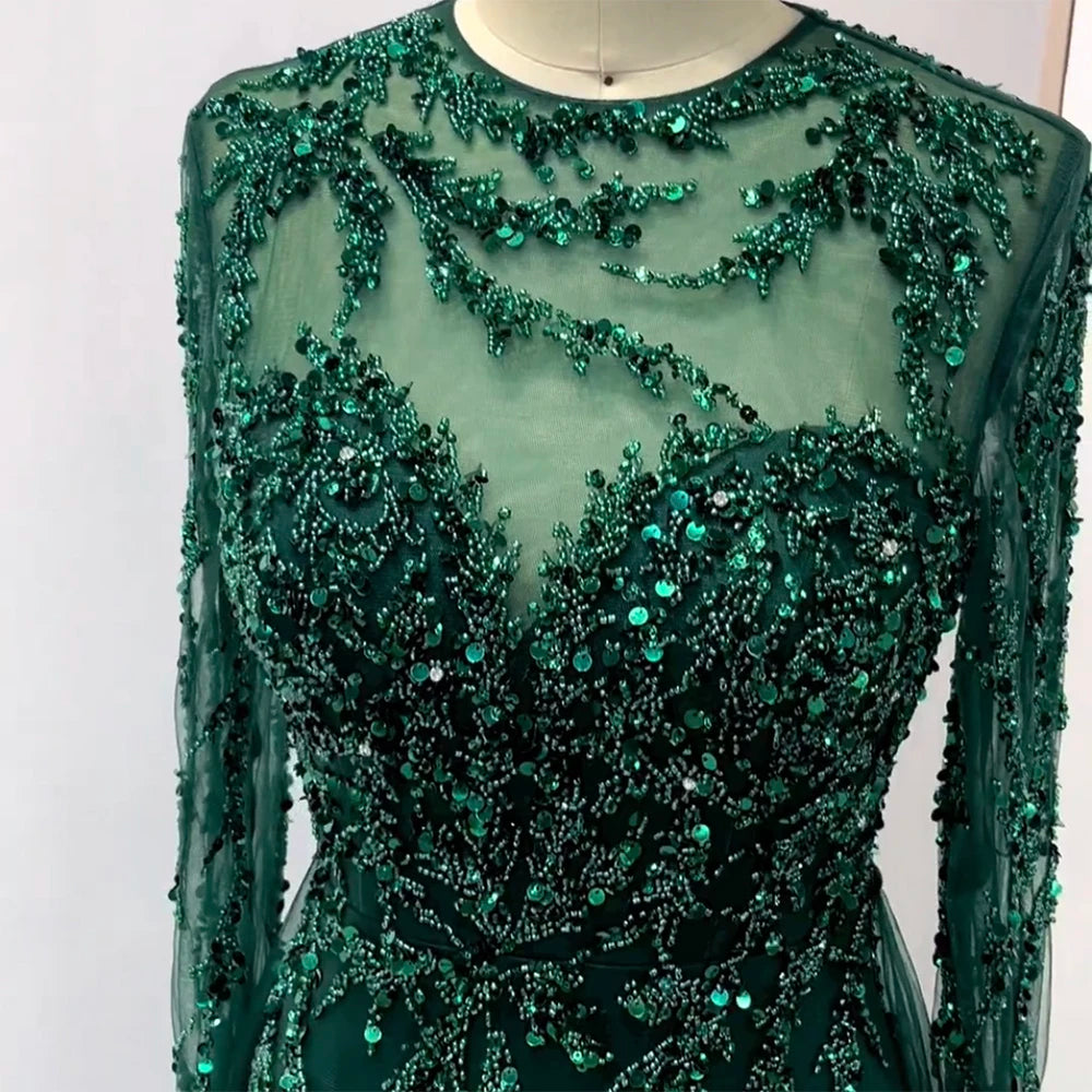 Serene Hill Muslim Green Elegant Mermaid Lace Beaded Luxury Long Evening Dresses Gowns For Women Wedding Party 2024 LA71653L