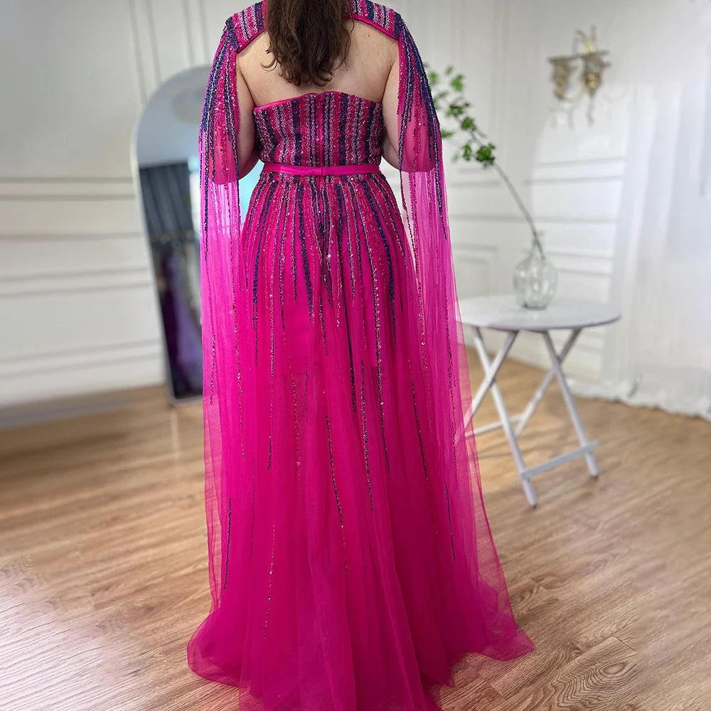 Arabic Green Cape Sleeves A Line Beaded Evening Dresses Long 2023 Celebrity Gowns For Woman Wedding Party BLA71912 Serene Hill