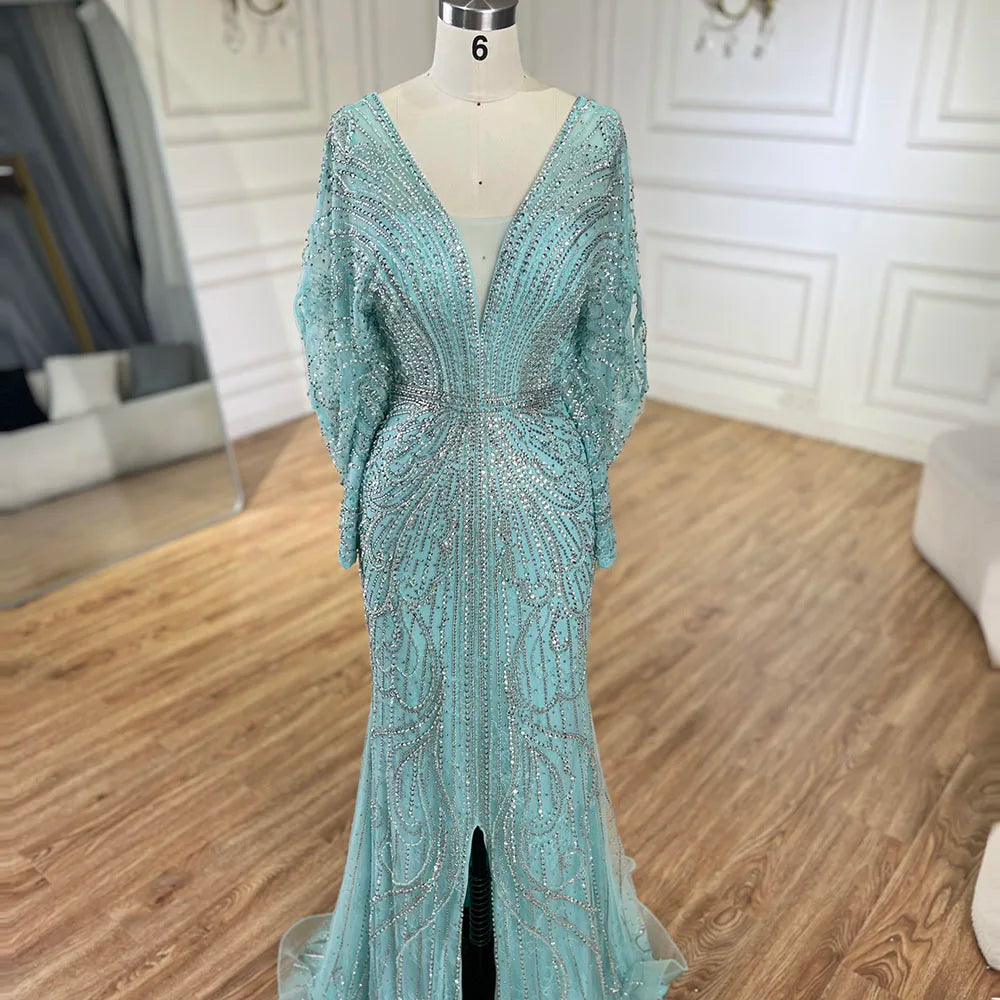 SERENE HILL 2024 Arabic Gold Elegant Mermaid Black Luxury Beaded Evening Dresses Gowns Diamond For Women Wedding Party GLA72288A