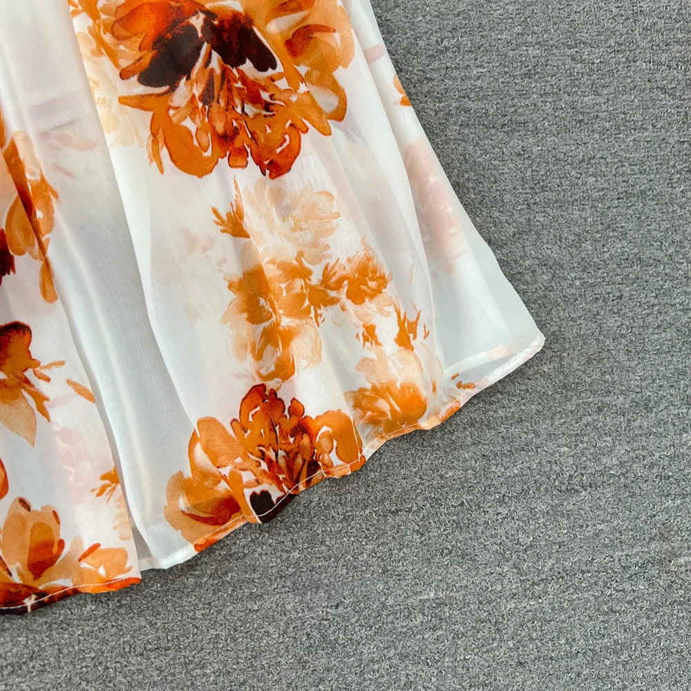 Elegant Casual Women Fashion Floral Print Long Dress Vintage Pleated A-Line Maxi Boho Beach Party Robe Female Clothes Mujers