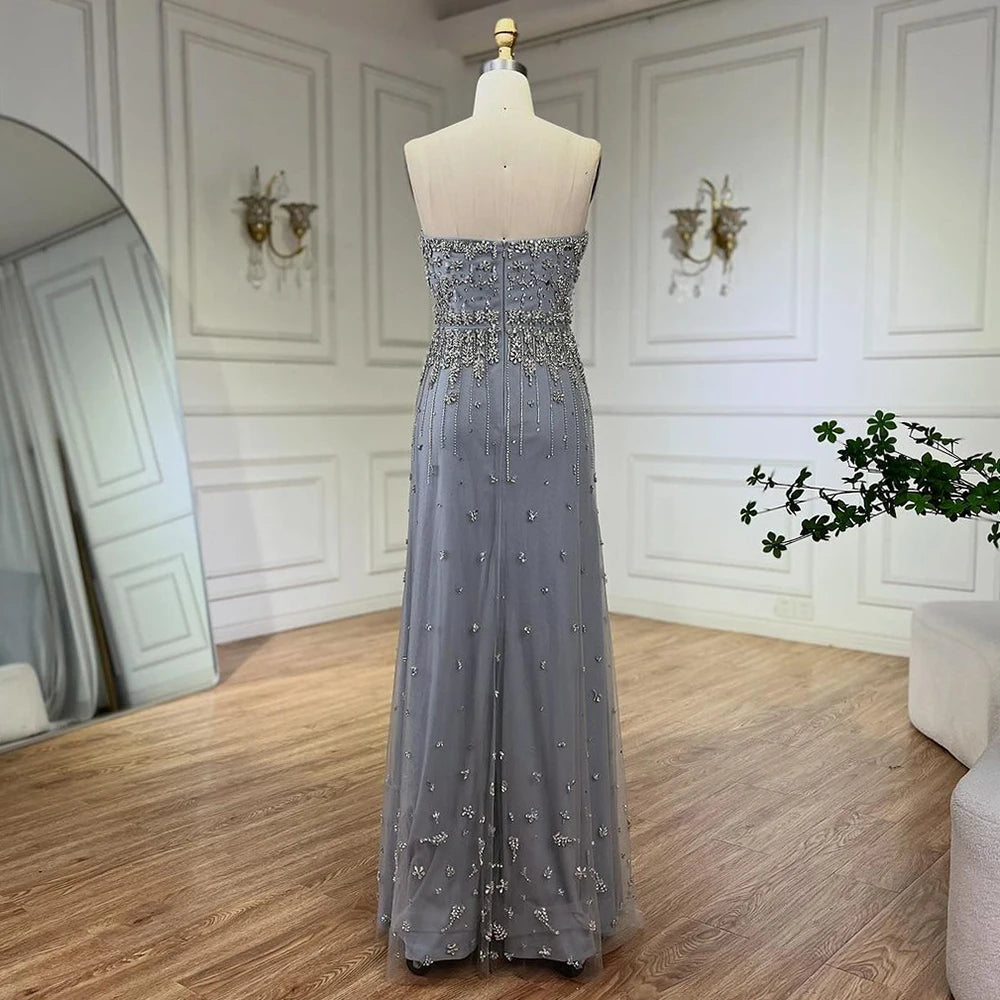 Serene Hill Black Sexy Off the Shoulder Puff Sleeves Evening Dresses Beaded Overskirt Mermaid Party Gown For Women 2023 BLA72002