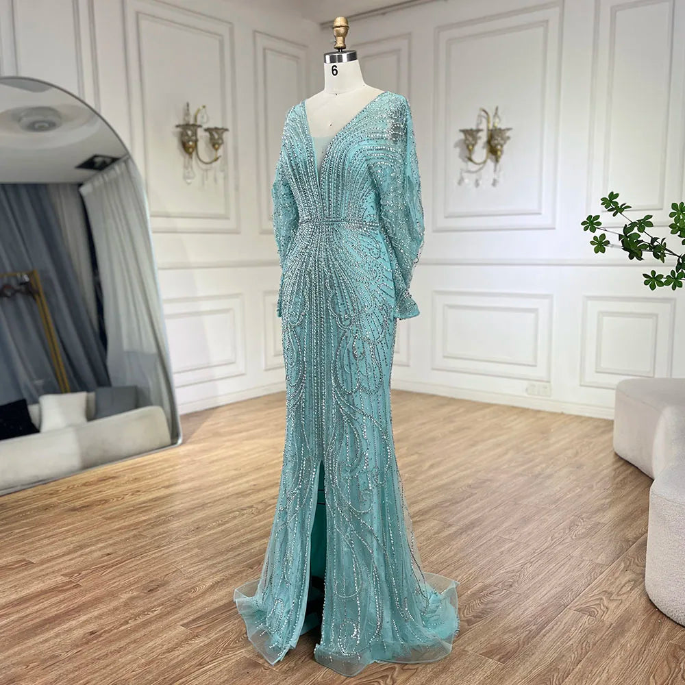 SERENE HILL 2024 Arabic Gold Elegant Mermaid Black Luxury Beaded Evening Dresses Gowns Diamond For Women Wedding Party GLA72288A