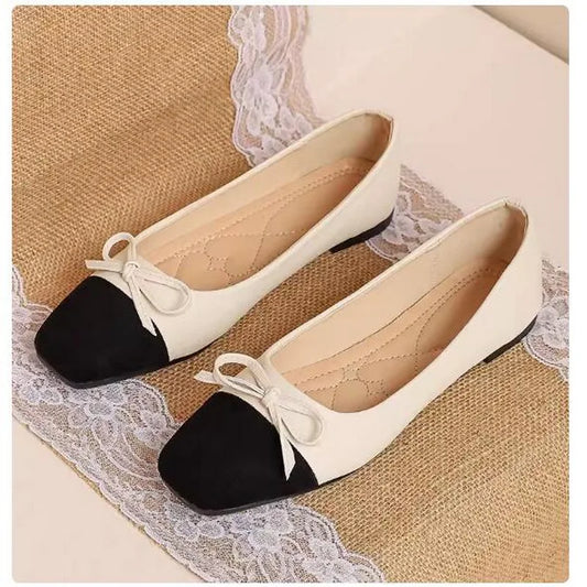 Flat Shoes Women 2024 New Summer Autumn Square Toe small fragrant wind Shallow Mouth Square Bow Ladies Shoes Big Size 44 45 46