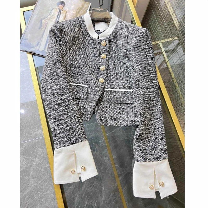 Autumn Blocking Versatile Jacket Equestrian Outfit Women's Autumn Loose Fashionable coarse Tweed cOAT Women
