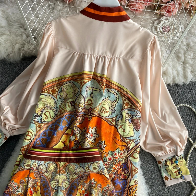 Women Printed Two Piece Set Retro Chic Spring Fragmented Flower Shorts+Long Sleeve Shirt Top Elegant Suits Spring Summer Outfits