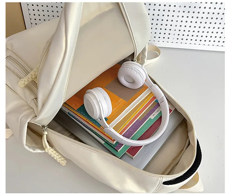 Korean Fashion College Student School Bags Women's New Trendy Casual Glossy Leather Backpacks Versatile Large Capacity Handbags