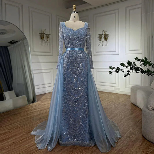 Serene Hill Arabic Blue Sweetheart Mermaid Evening Gown Beaded Overskirt - Luxury Dresses for Woman's Wedding Party 2024 LA72548