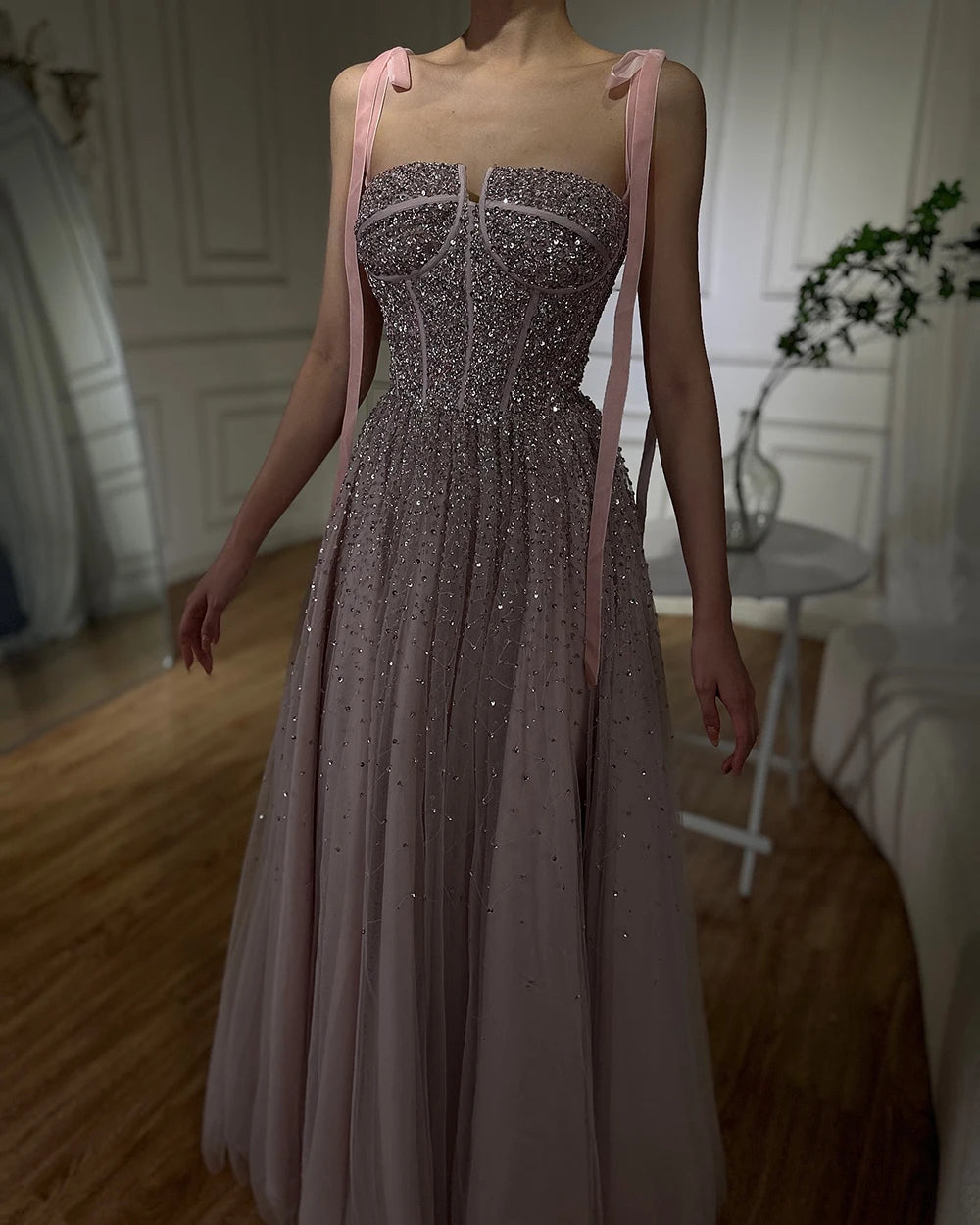 Serene Hill 2024 Saudi Wine Red Beaded Evening Gown Spaghetti Strap A-Line Luxury Floor-Length for Formal Occasion LA70600A