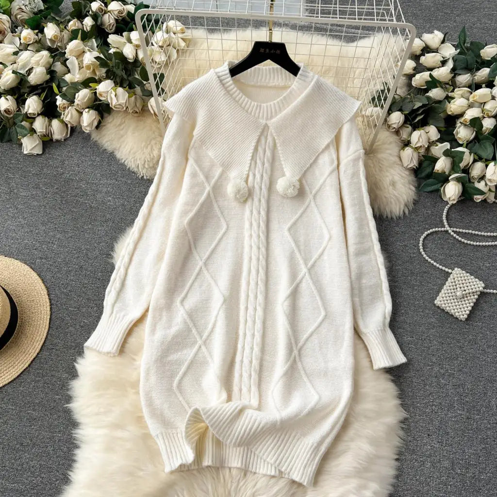 Y2k Sweet Knitted Dresses for Women Autumn Winter Christmas Sweater Loose Knitwears Mini Dress Korean Fashion Female Vestidos