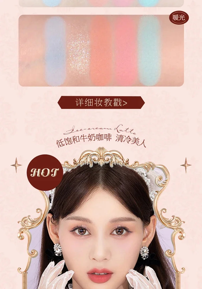 Flower Knows Strawberry Rococo Pressed Glitter Eyeshadow 5 Color Palette with Creamy Texture for Natural Makeup Eye Shadows