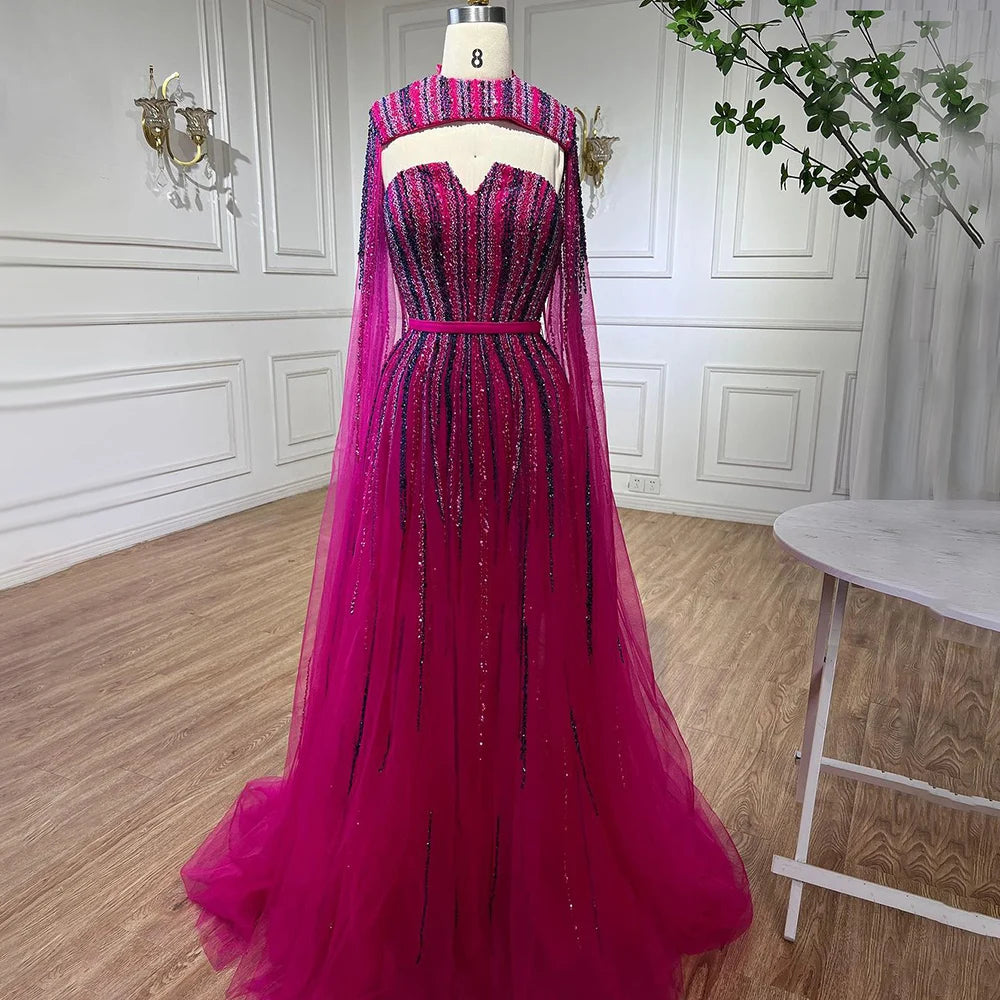 Arabic Green Cape Sleeves A Line Beaded Evening Dresses Long 2023 Celebrity Gowns For Woman Wedding Party BLA71912 Serene Hill