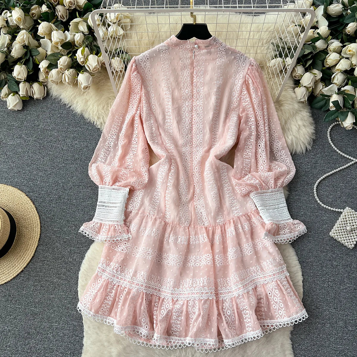 Dresses For Women 2023 Luxury Fashion Waist Lace Up Embroidery Dress Spring Long Sleeve Elegant Wedding Guest Party Mini Dress
