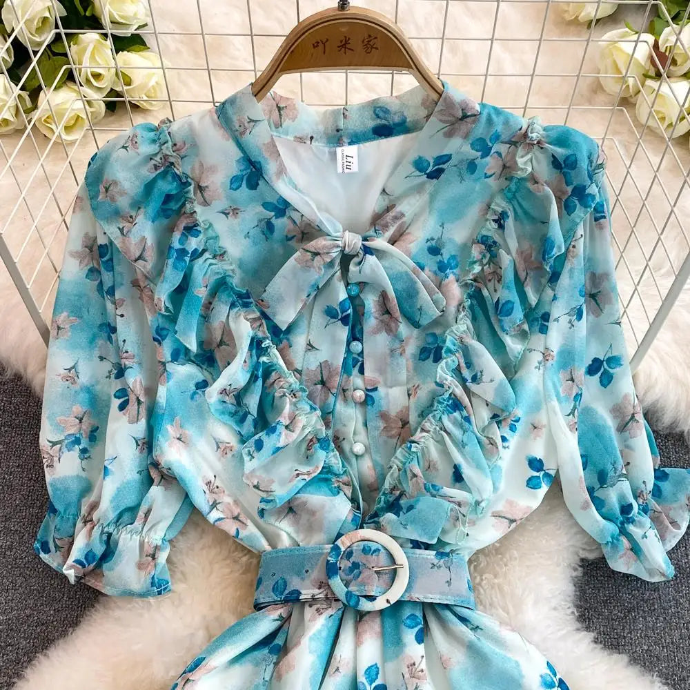 Summer Women Fashion Floral Print Casual Midi Dress Short Sleeve A-Line Maxi Boho Holiday Clothes Female Long Robe Mujers New