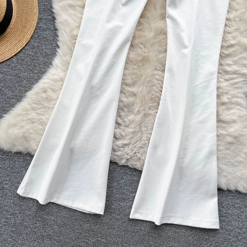 Spring Autumn Retro Flare Pants Women Casual High Waist Draping Slim Wide Leg Bottom Long Pants Korean White Black Trousers