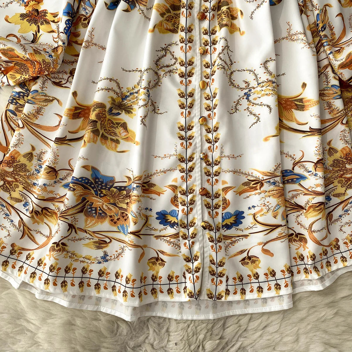 New In Dresses 2023 Fashion Women Clothing Party Elegant Vintage Print Dress Front Button Up V Neck Long Puff Sleeve Mini Dress