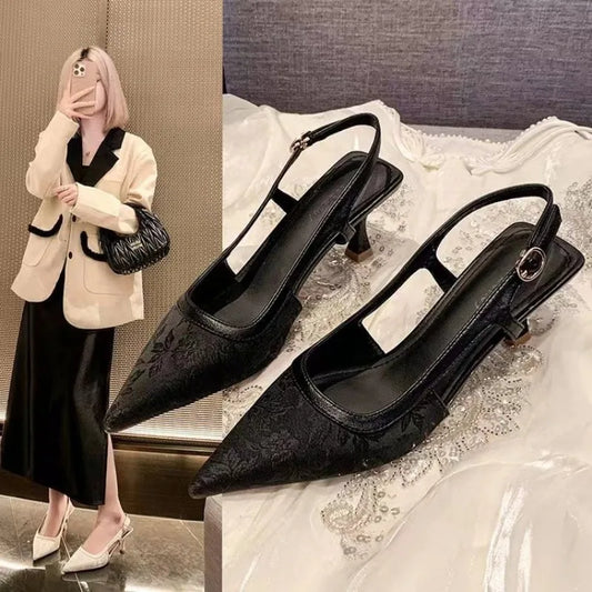 New summer women's shoes pointed-toe stiletto heels women's ethnic style bag toe leaky heel sandals